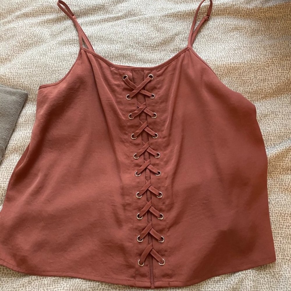 coral satin tank top / blouse
